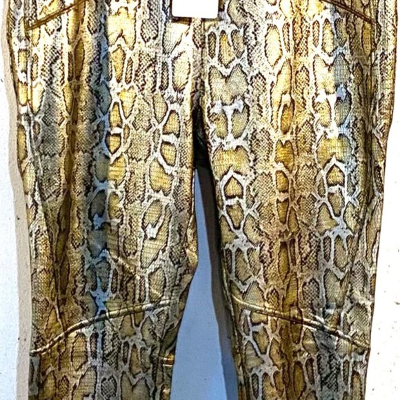 Free People, Gold Python Pull On Skinny Pants, Vegan Leather, Metallic Gold, NWT - Picture 8 of 14